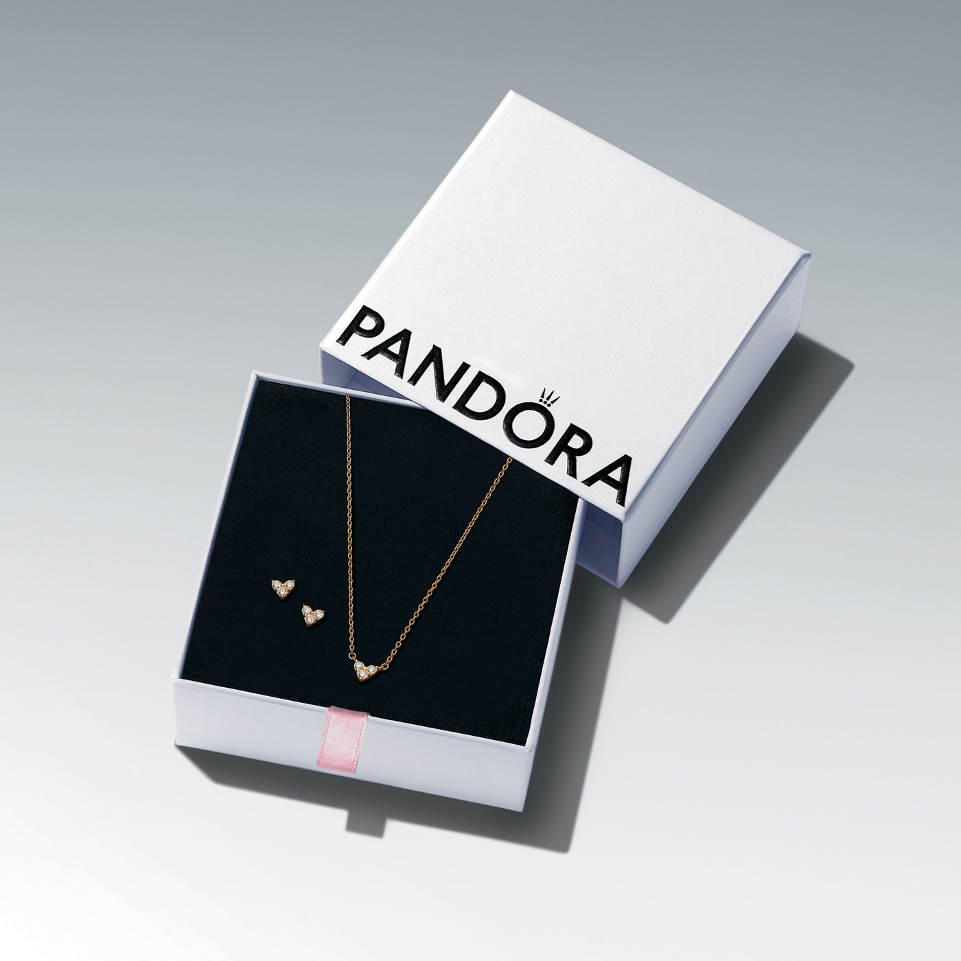 Pandora Golden Triple Stone Heart Jewelry Gift Set