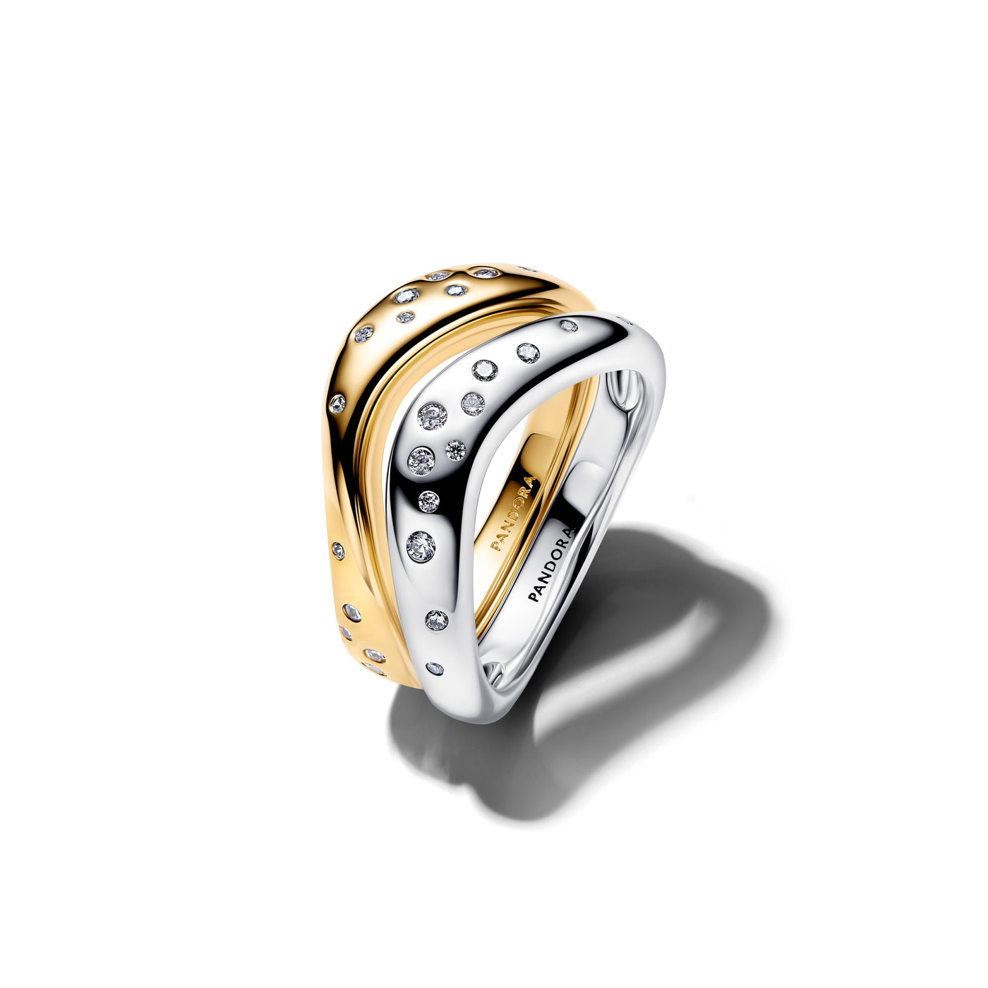 Two Tone Pandora Rings Pandora Organically Shaped Two-Tone Stacking Rings – Pancharmbracelets