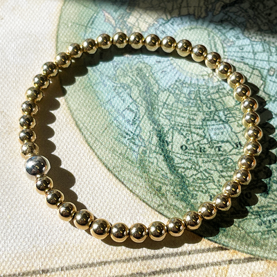Gold-Fill Stretchy Bracelet w/ Silver Accent
