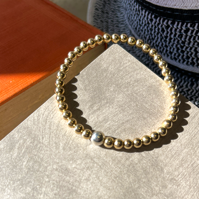 Gold-Fill Stretchy Bracelet w/ Silver Accent