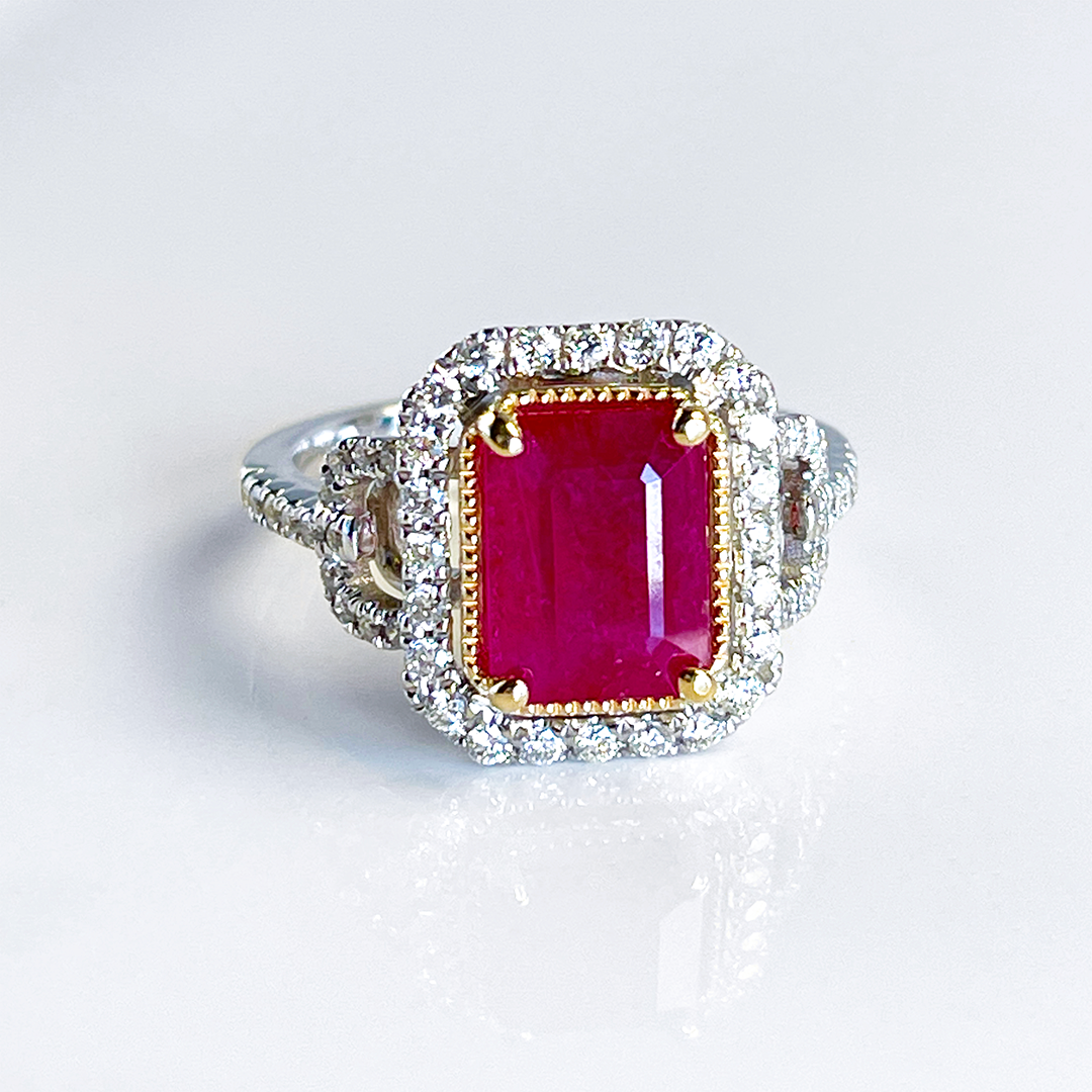 2.25CT Emerald Cut Ruby & Diamond Ring