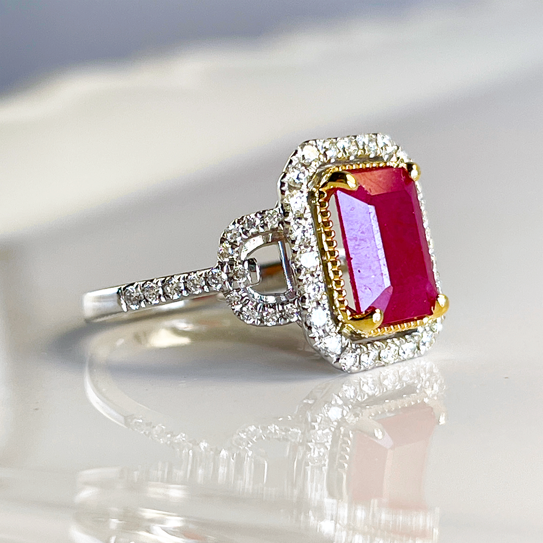 2.25CT Emerald Cut Ruby & Diamond Ring