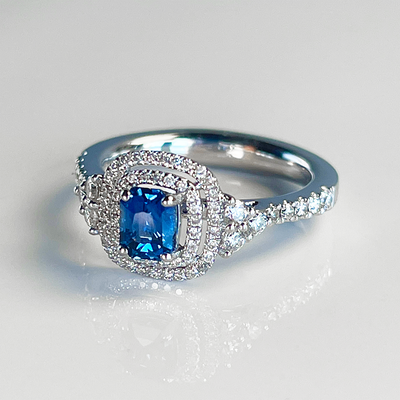 0.80 CT Sapphire & Diamond Platinum Ring