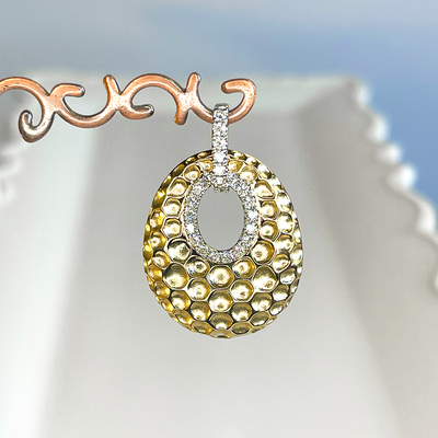 AAA Pearls and Hammered 14kt Gold and Diamond Pendant