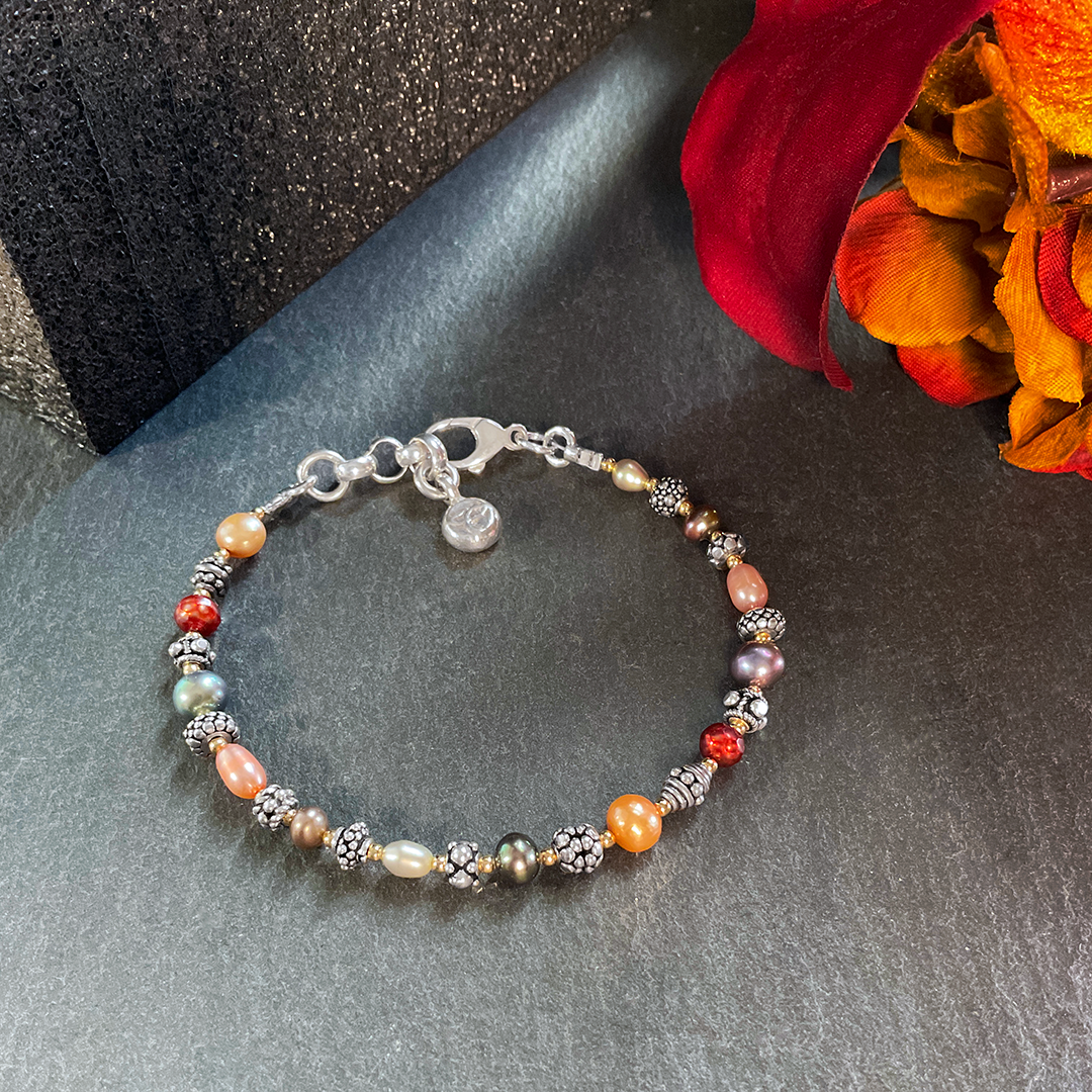 Multi-Color Freshwater Pearl & SS Bracelet