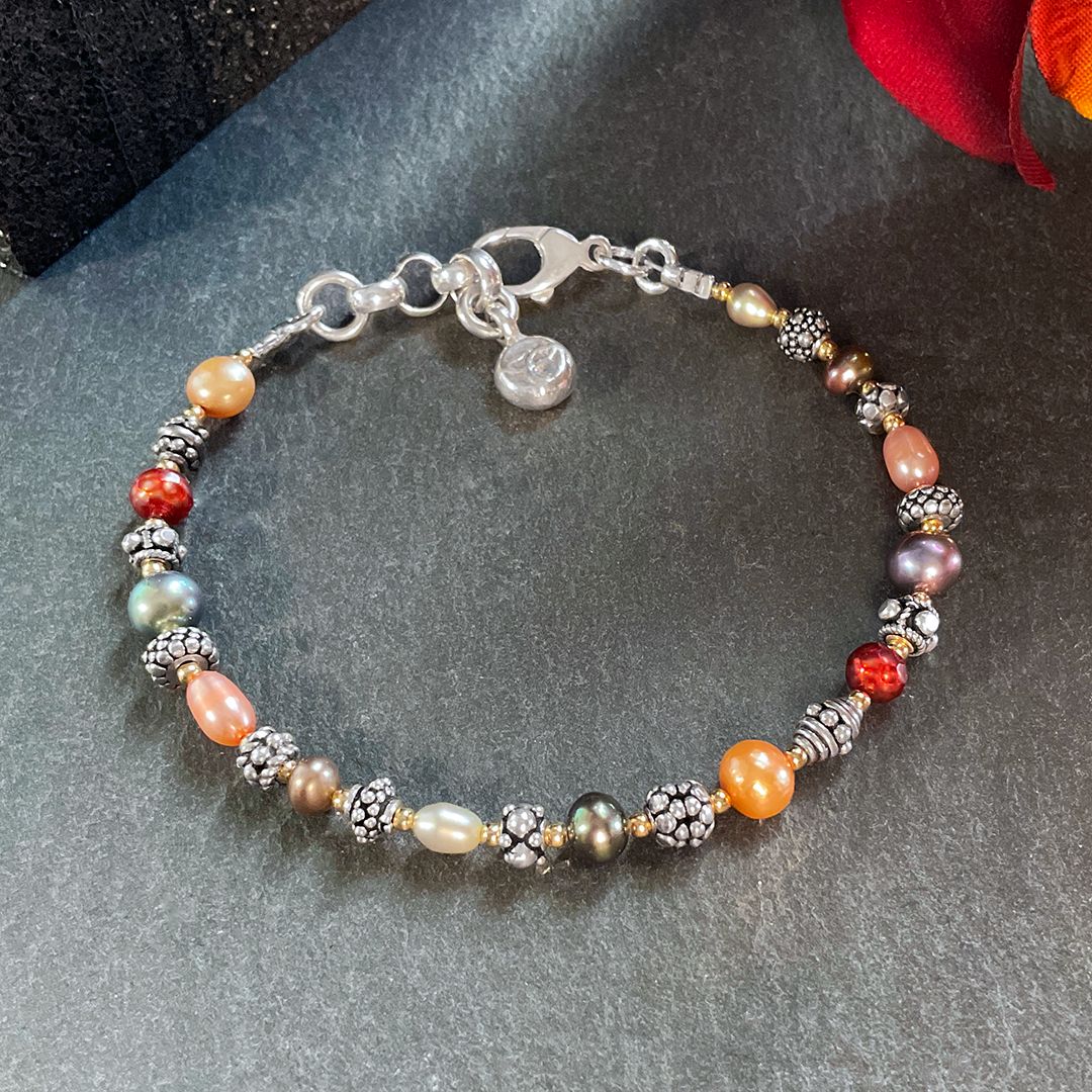 Multi-Color Freshwater Pearl & SS Bracelet