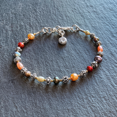 Multi-Color Freshwater Pearl & SS Bracelet