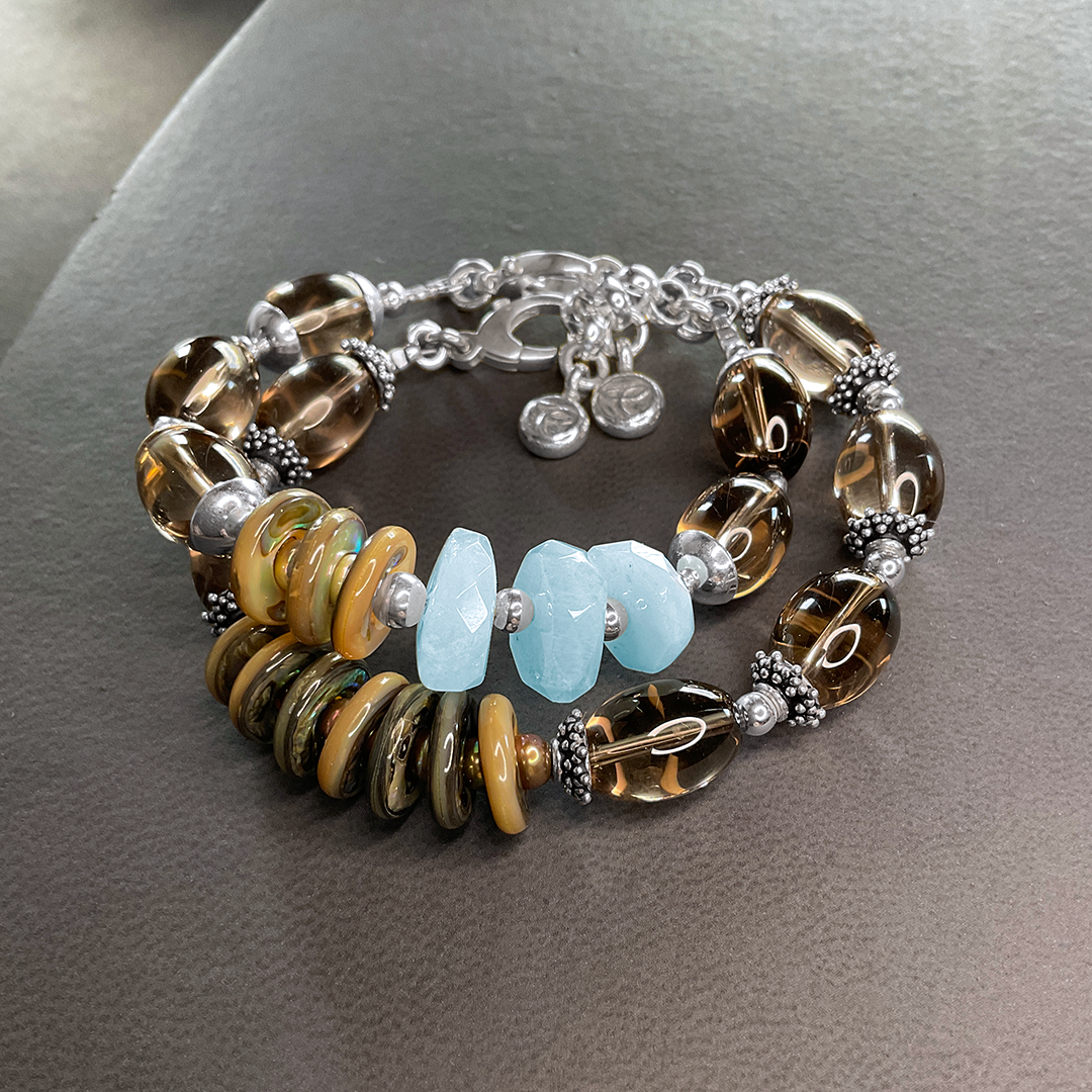 Smoky Quartz w/ Aquamarine Bracelet