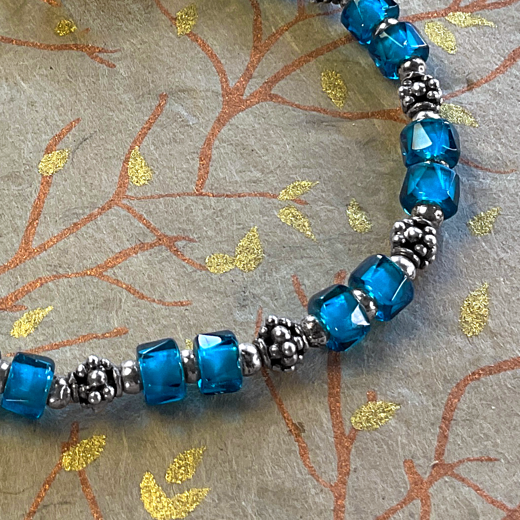 Blue Czech Glass & SS Bracelet