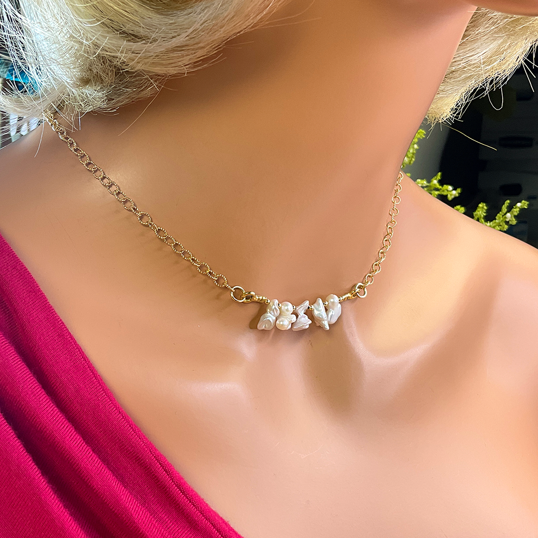 Keishi Pearl Necklace w/ 14KTGF Chain