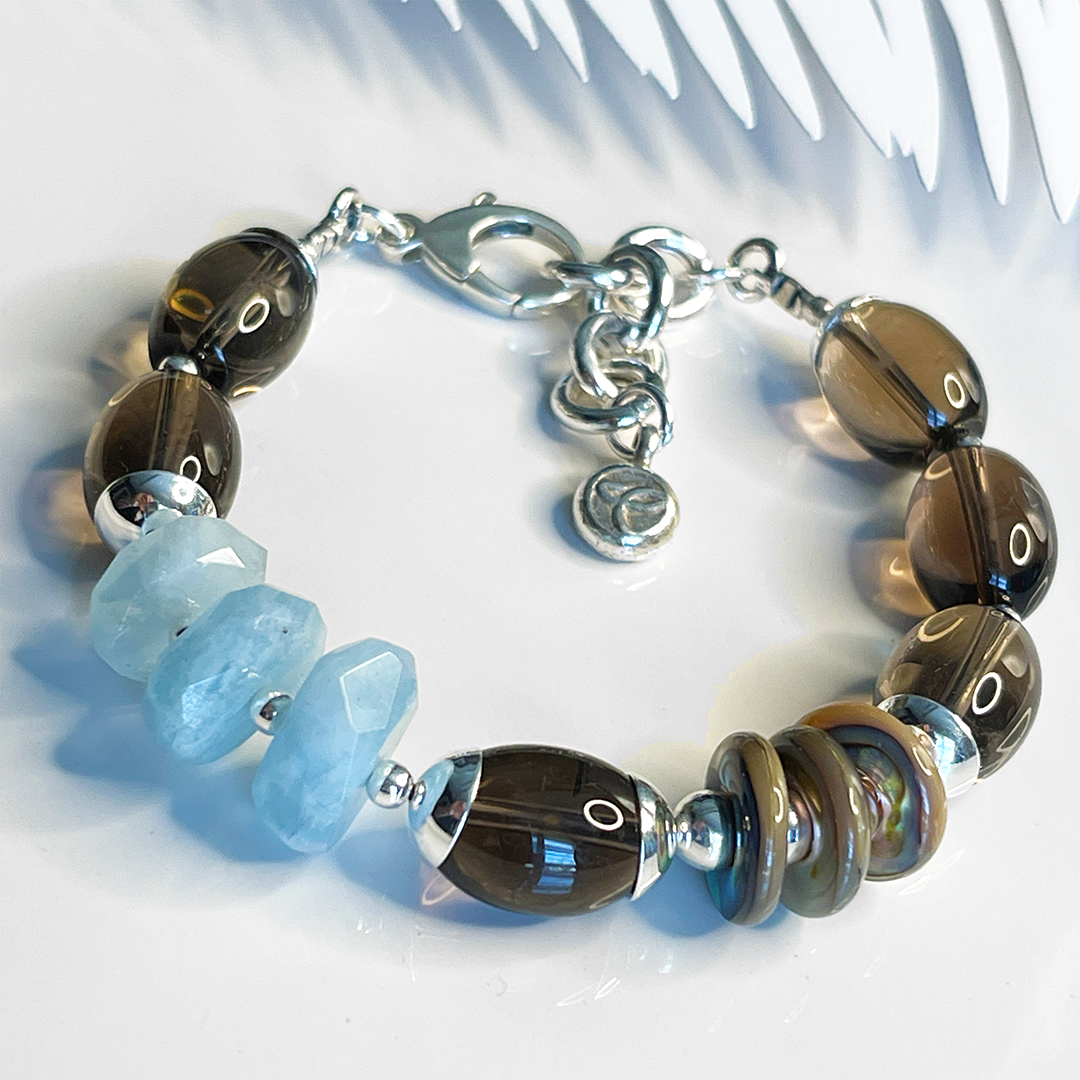 Smoky Quartz w/ Aquamarine Bracelet