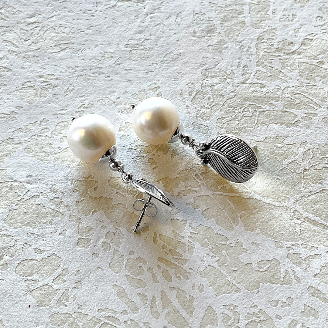 Pearl Earrings w/ SS Leaf Posts