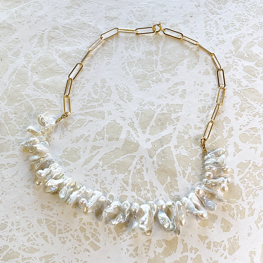 Keishi Pearl Necklace w/ 14KTGF Chain