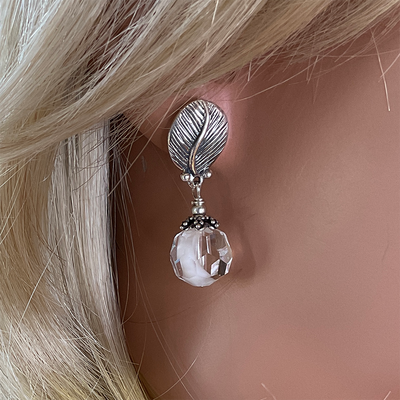 Swarovski Crystal Earrings w/ SS Leaf Posts