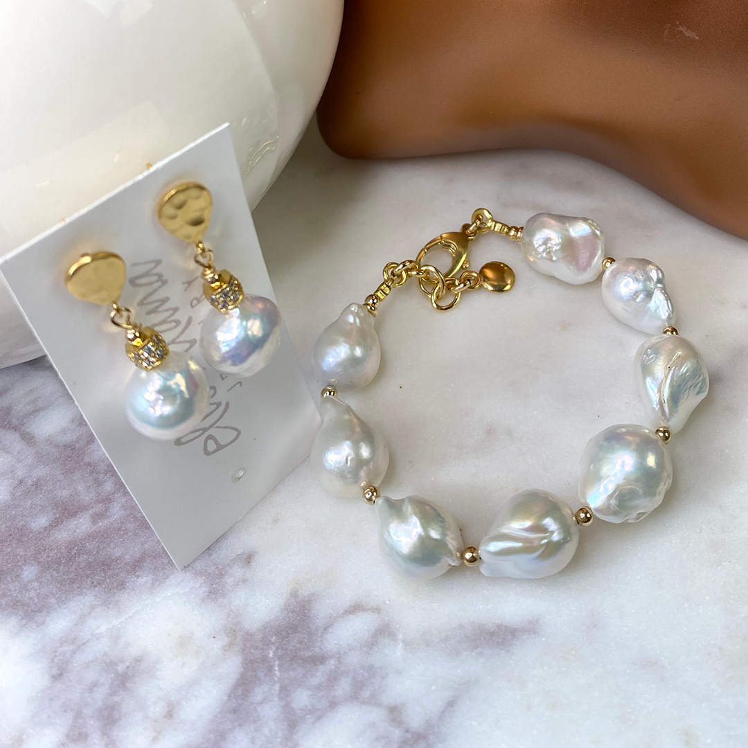 Pearl & 22KT Gold Vermeil Earrings