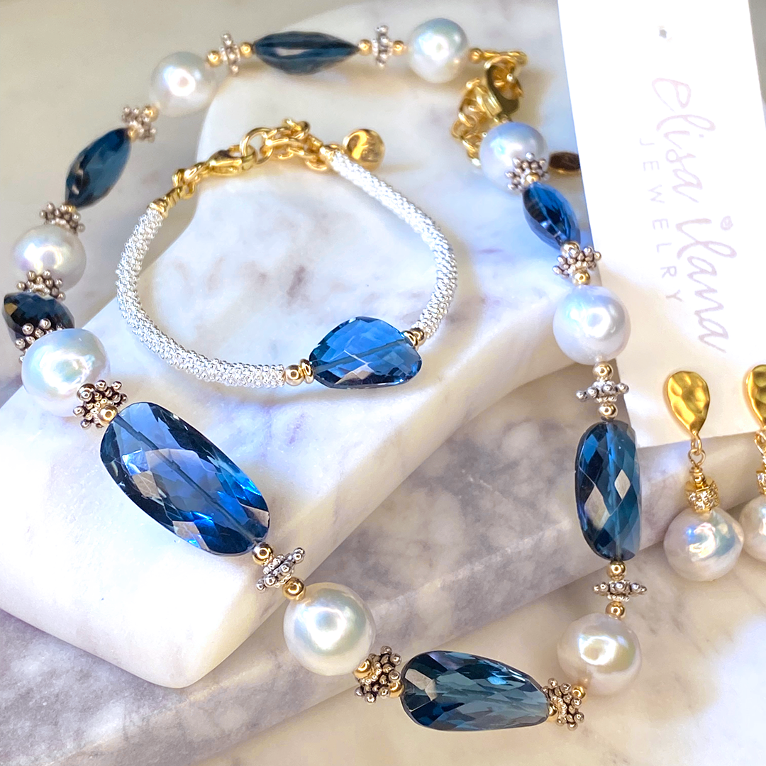 London Blue Topaz & Freshwater Pearl Necklace