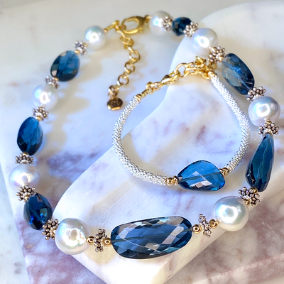 London Blue Topaz & Freshwater Pearl Necklace