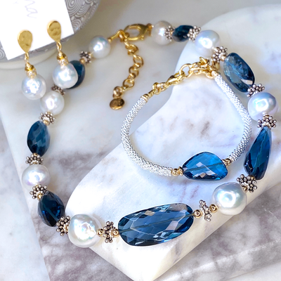 London Blue Topaz & Freshwater Pearl Necklace