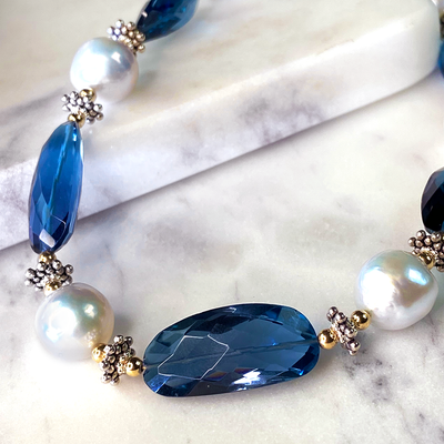 London Blue Topaz & Freshwater Pearl Necklace