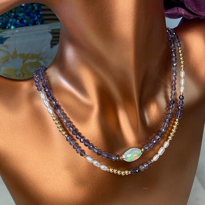 Iolite & Rice Pearl Necklace