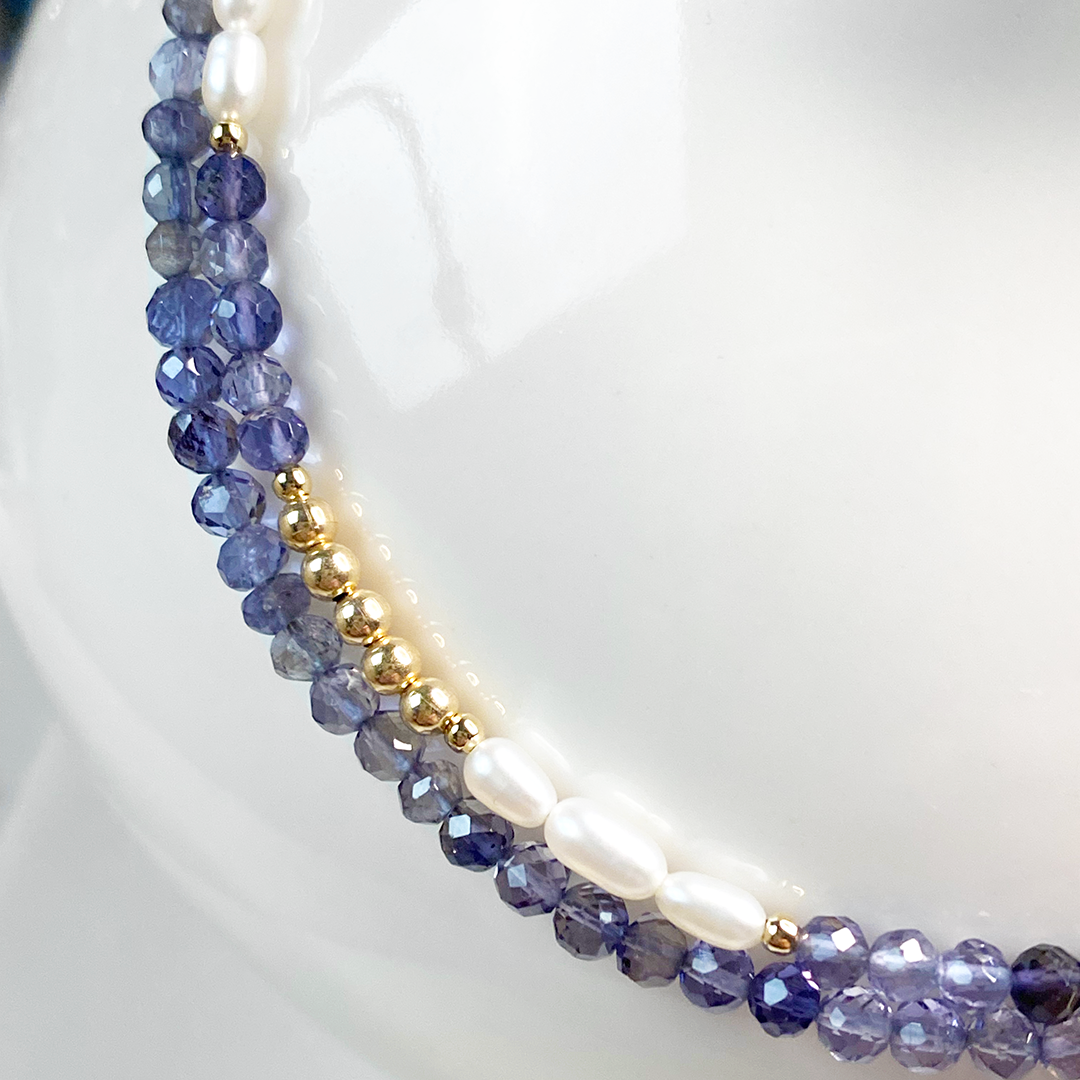 Iolite & Rice Pearl Necklace