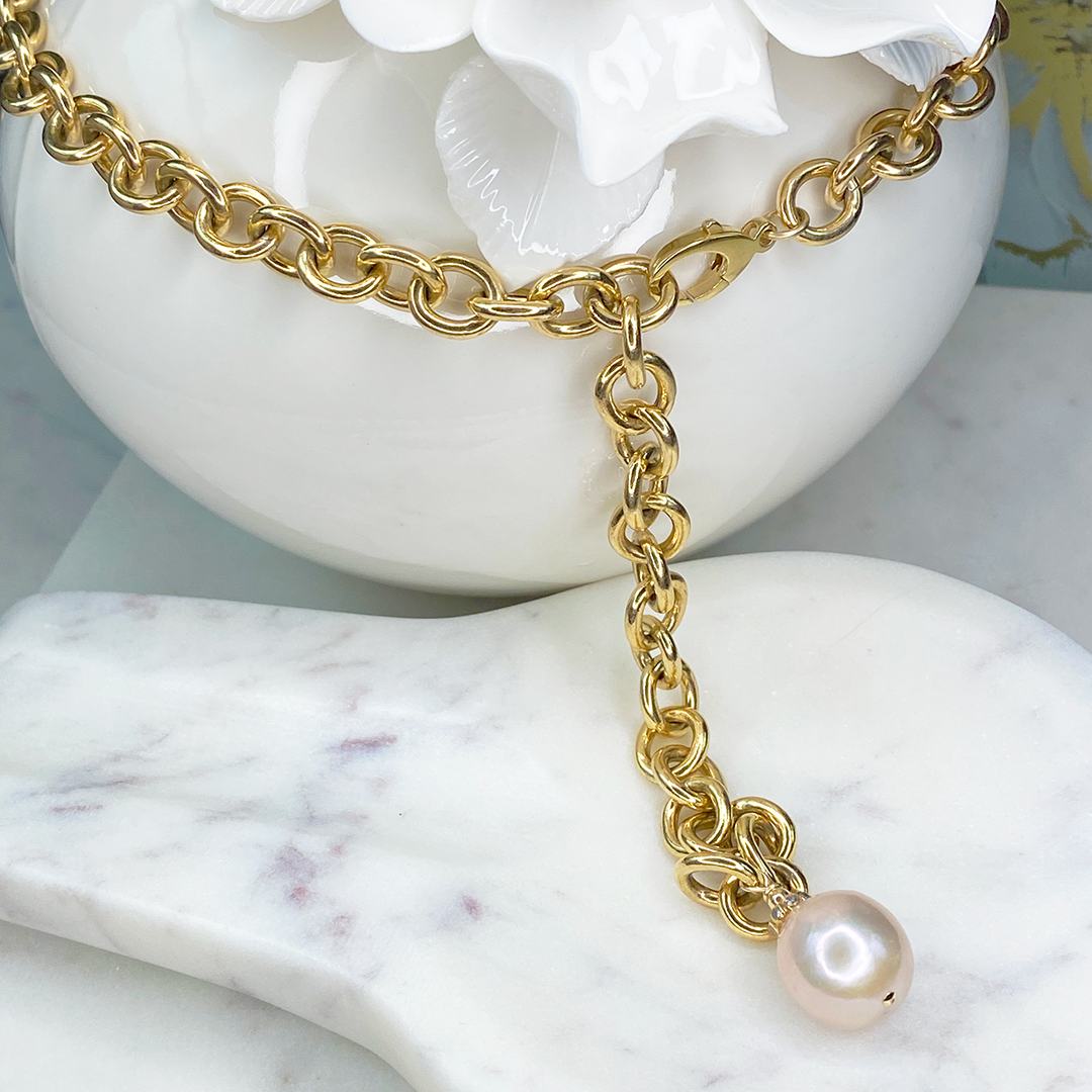 Freshwater Pearl on Cable Chain Necklace