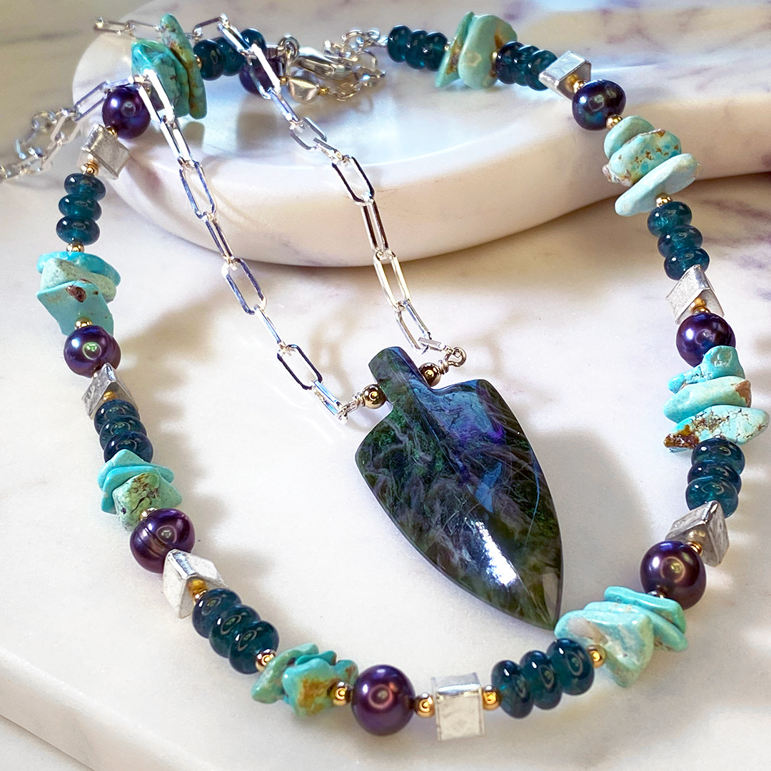 Turquoise, Green Onyx & Silver Necklace