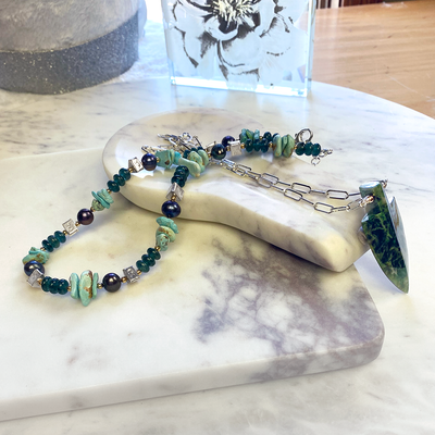 Turquoise, Green Onyx & Silver Necklace