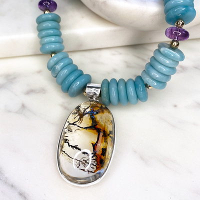 Amazonite Necklace with Brazilian Dendritic Quartz Pendant