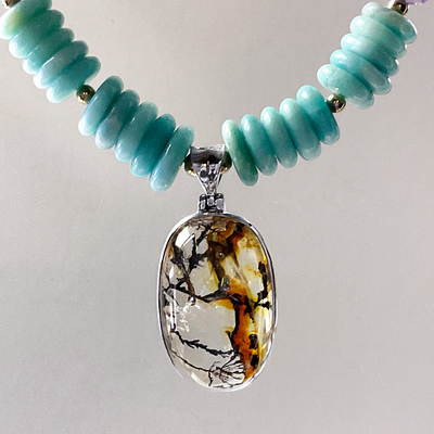 Amazonite Necklace with Brazilian Dendritic Quartz Pendant