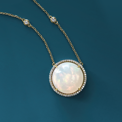 14k YG Ethiopian Opal & Diamond Necklace