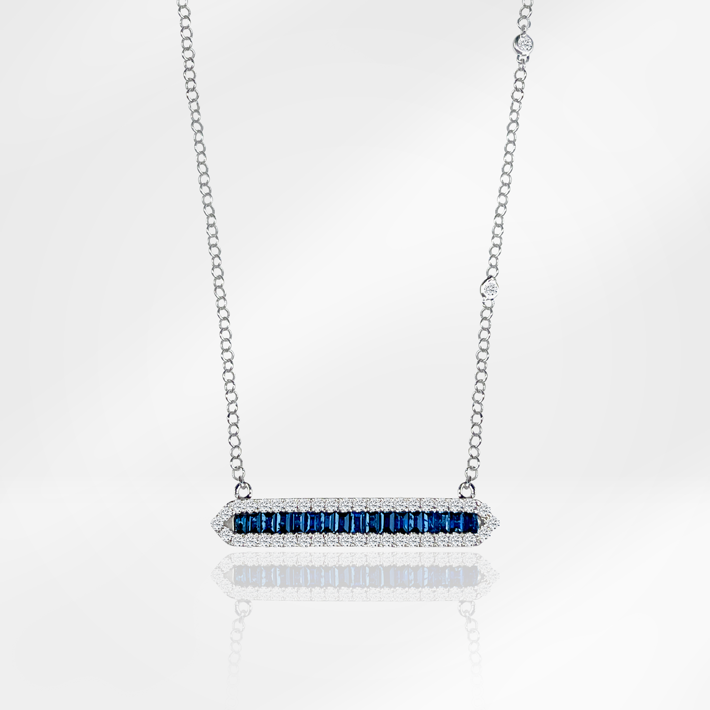 14k WG Sapphire & Diamond Bar Necklace