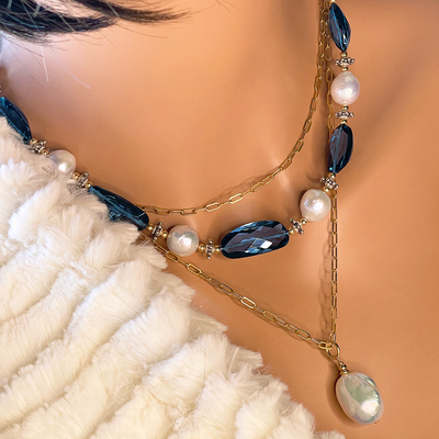 London Blue Topaz & Freshwater Pearl Necklace