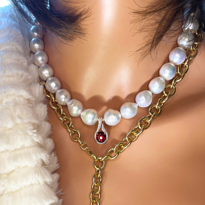 ★HARANG★ HR 50N_Pearl Point Garnet Labradorite Beads Neckl Harmony Pearl & Labradorite Gemstone Necklace : Target