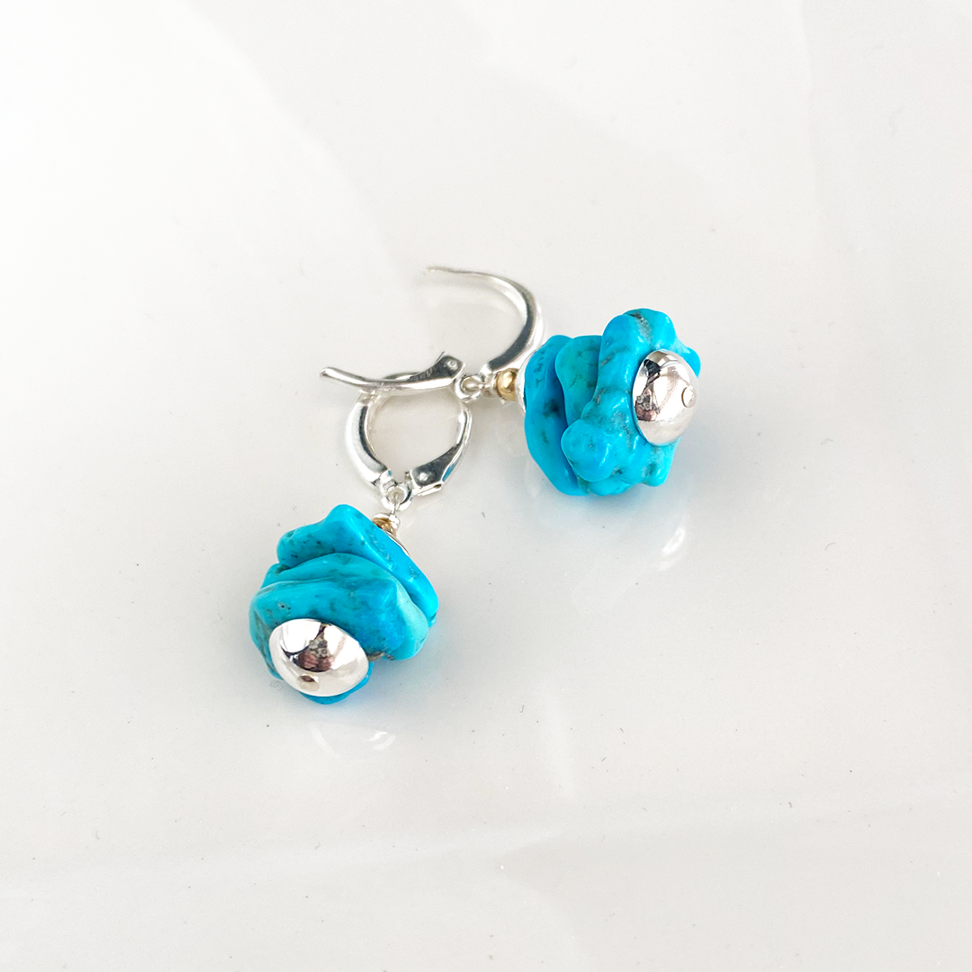 Kingman Turquoise Nugget Leverback Earrings