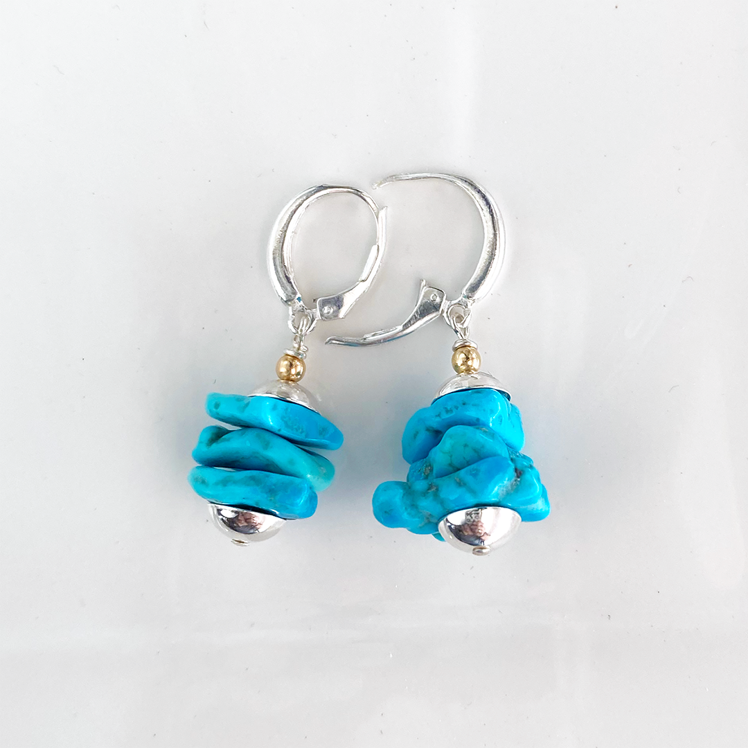 Kingman Turquoise Nugget Leverback Earrings