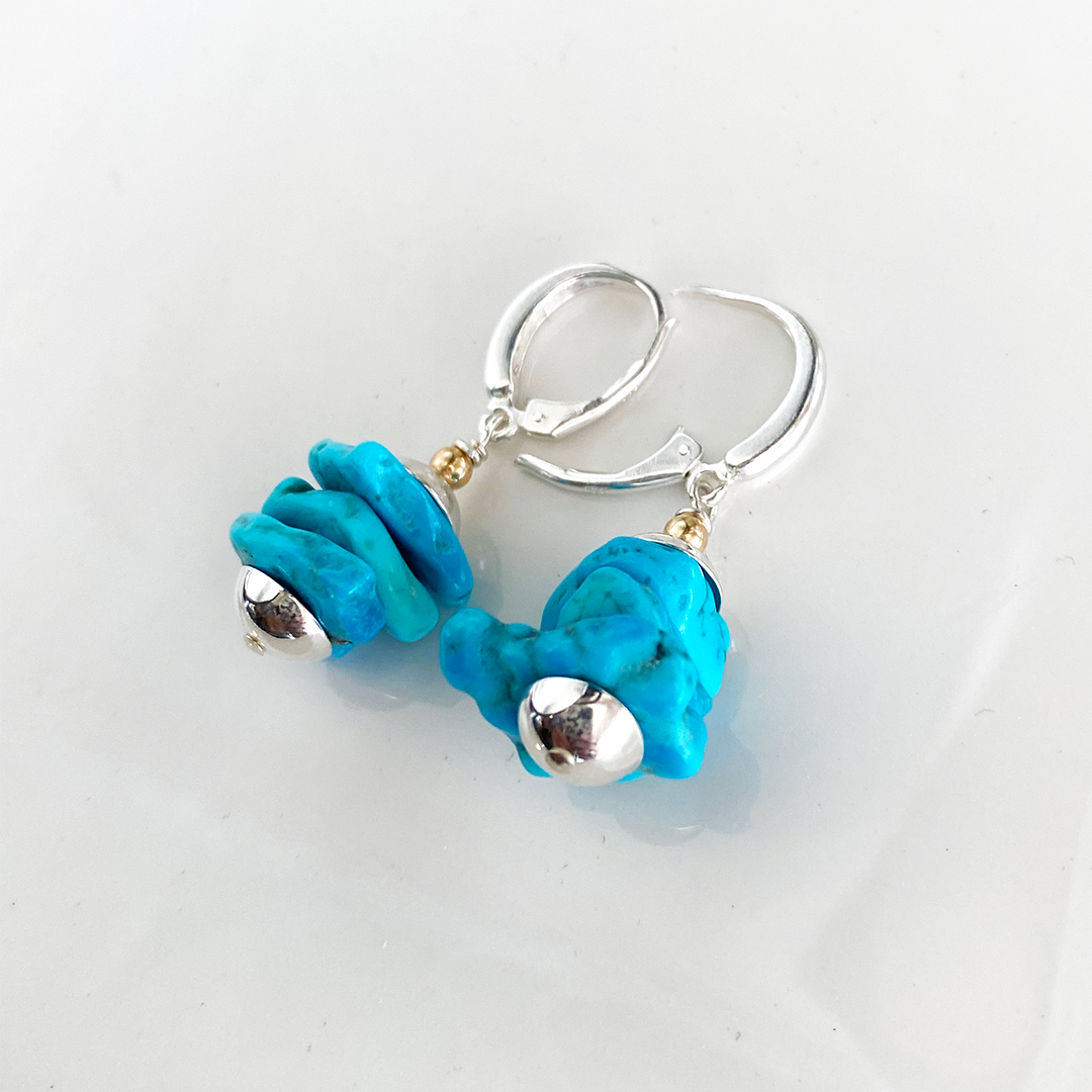 Kingman Turquoise Nugget Leverback Earrings