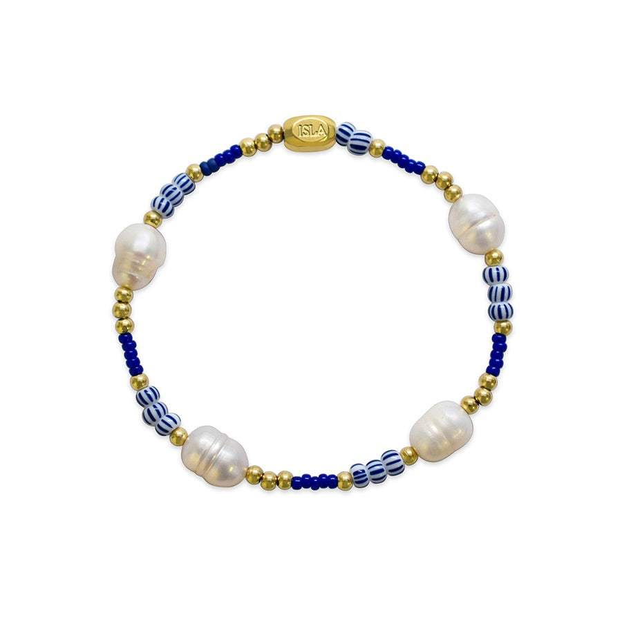 Here & There - Mediterranean Striped Cobalt Pearl Bracelet