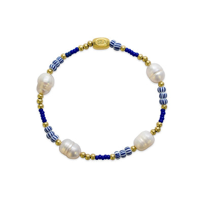 Here & There - Mediterranean Striped Cobalt Pearl Bracelet