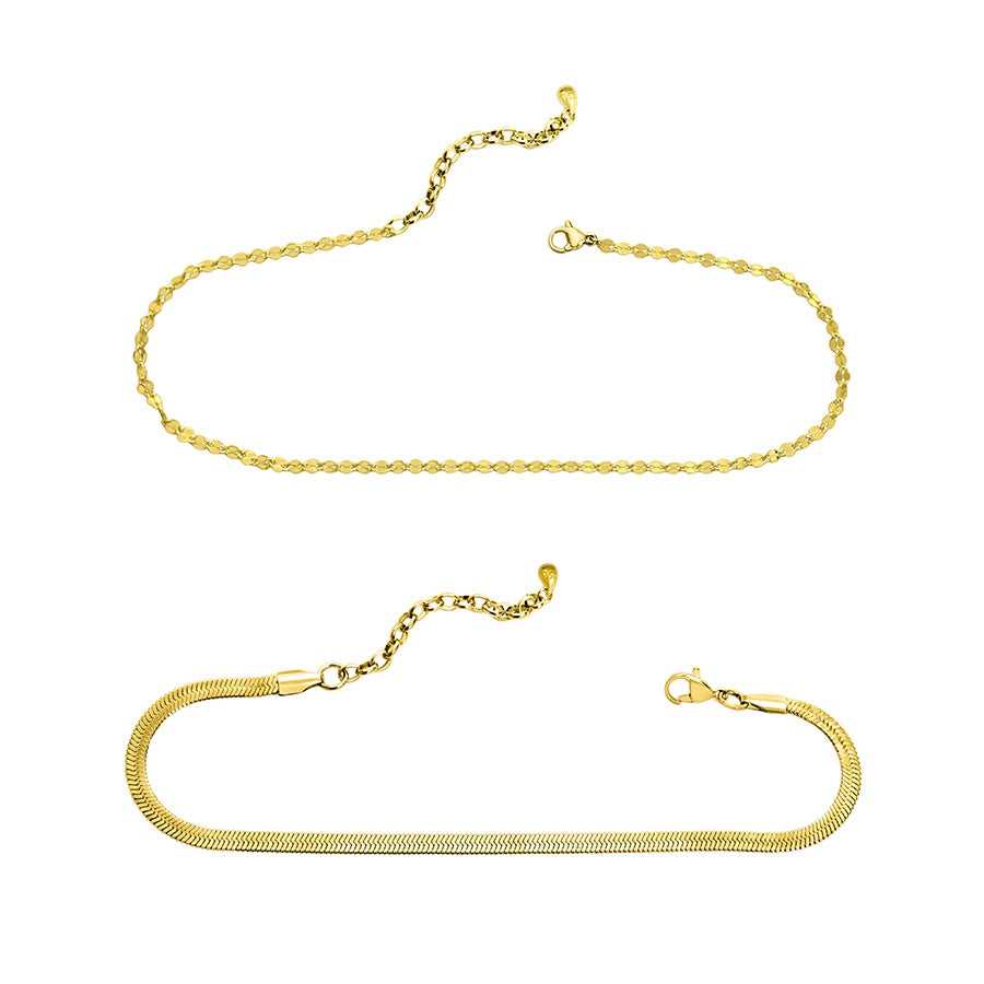 Here's the Skinny - Mirror & Snake Chain Anklet - Gold Plate