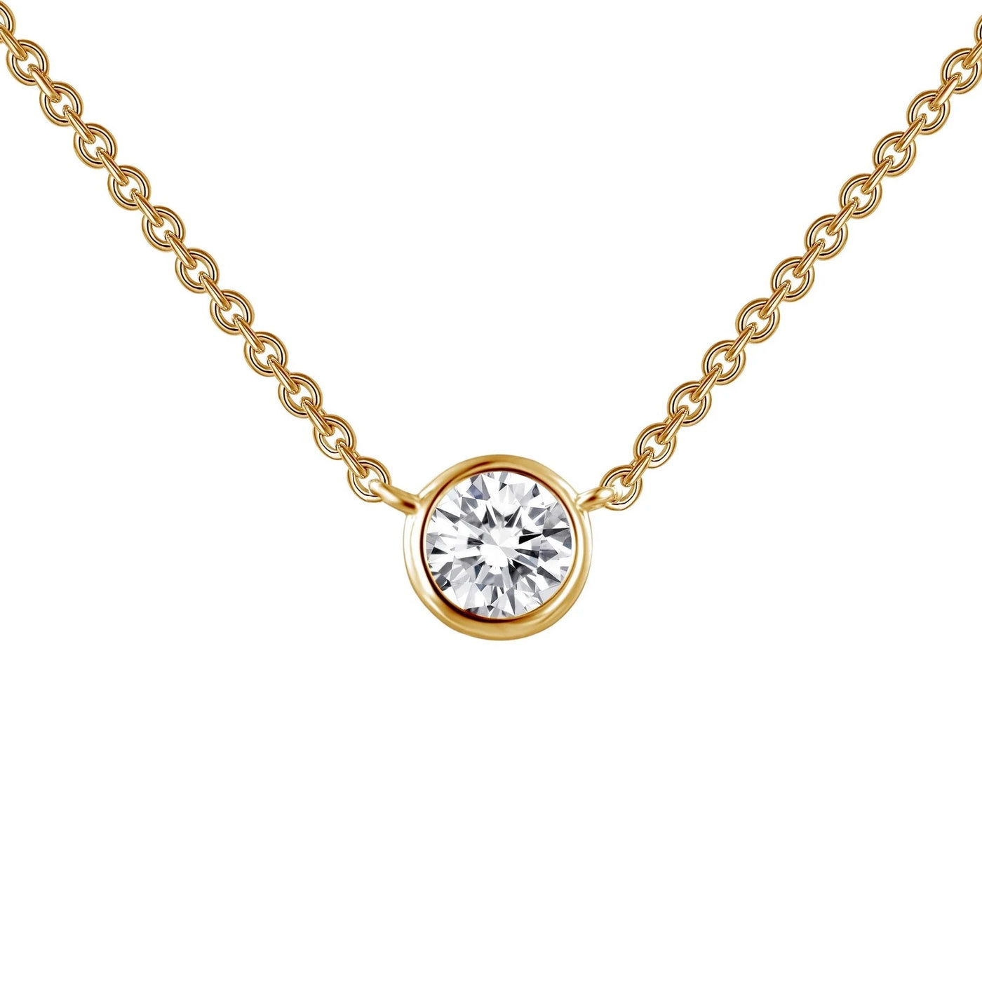 Simulated Diamond, TR Gold Solitaire Necklace