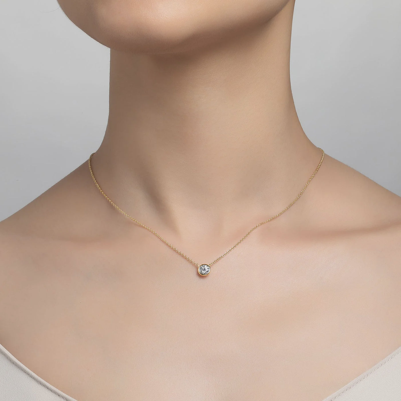 Simulated Diamond, TR Gold Solitaire Necklace