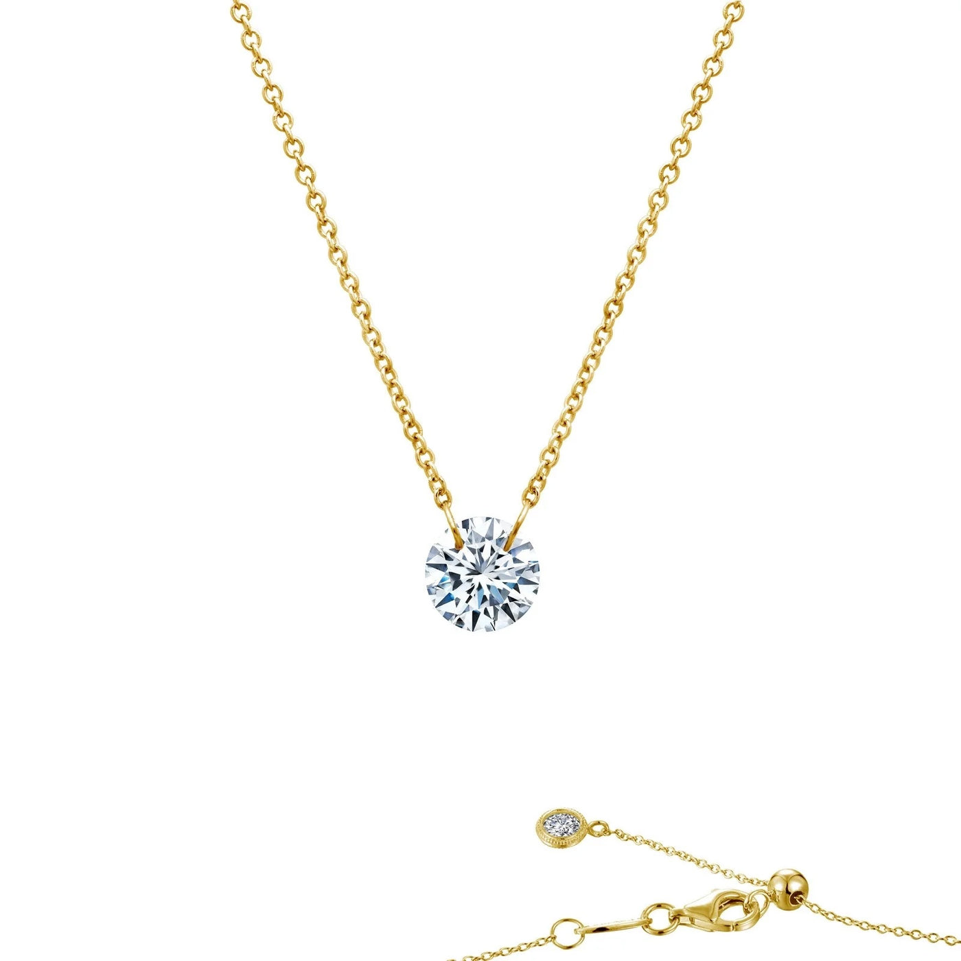 1 CWT Simulated Diamond, TR Gold Frameless Solitaire Necklace