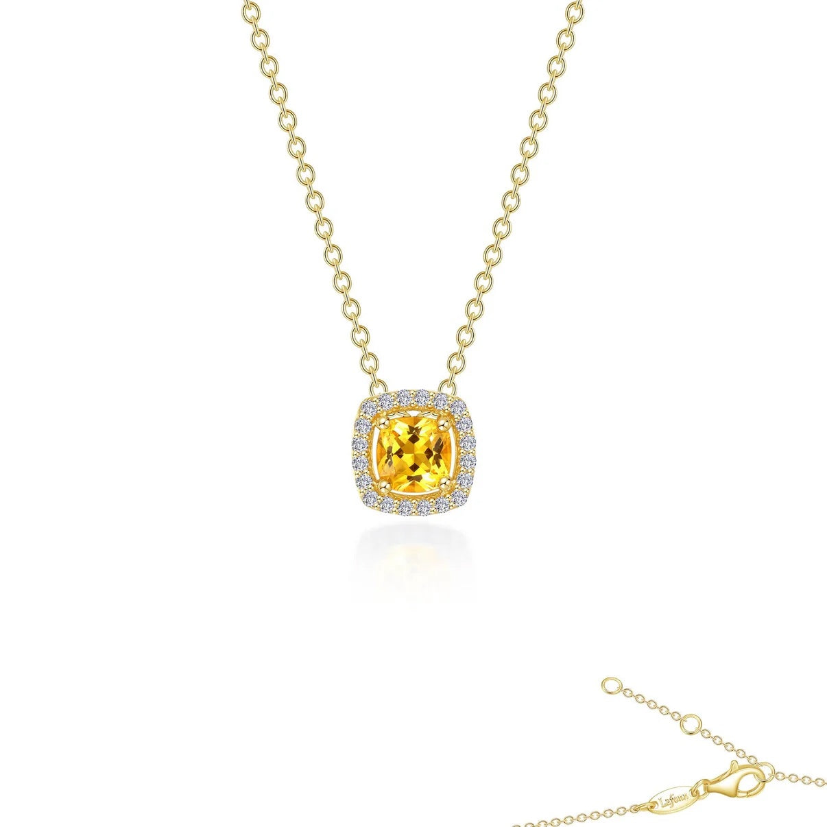 Cushion-Cut Citrine Halo Necklace