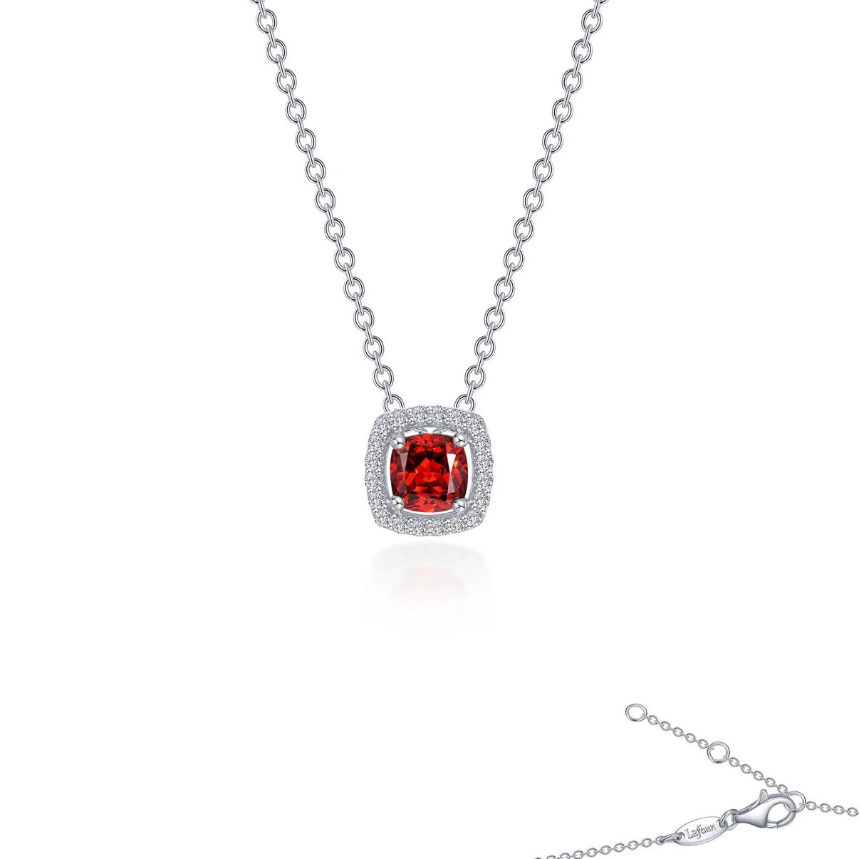 Cushion-Cut Garnet Halo Necklace