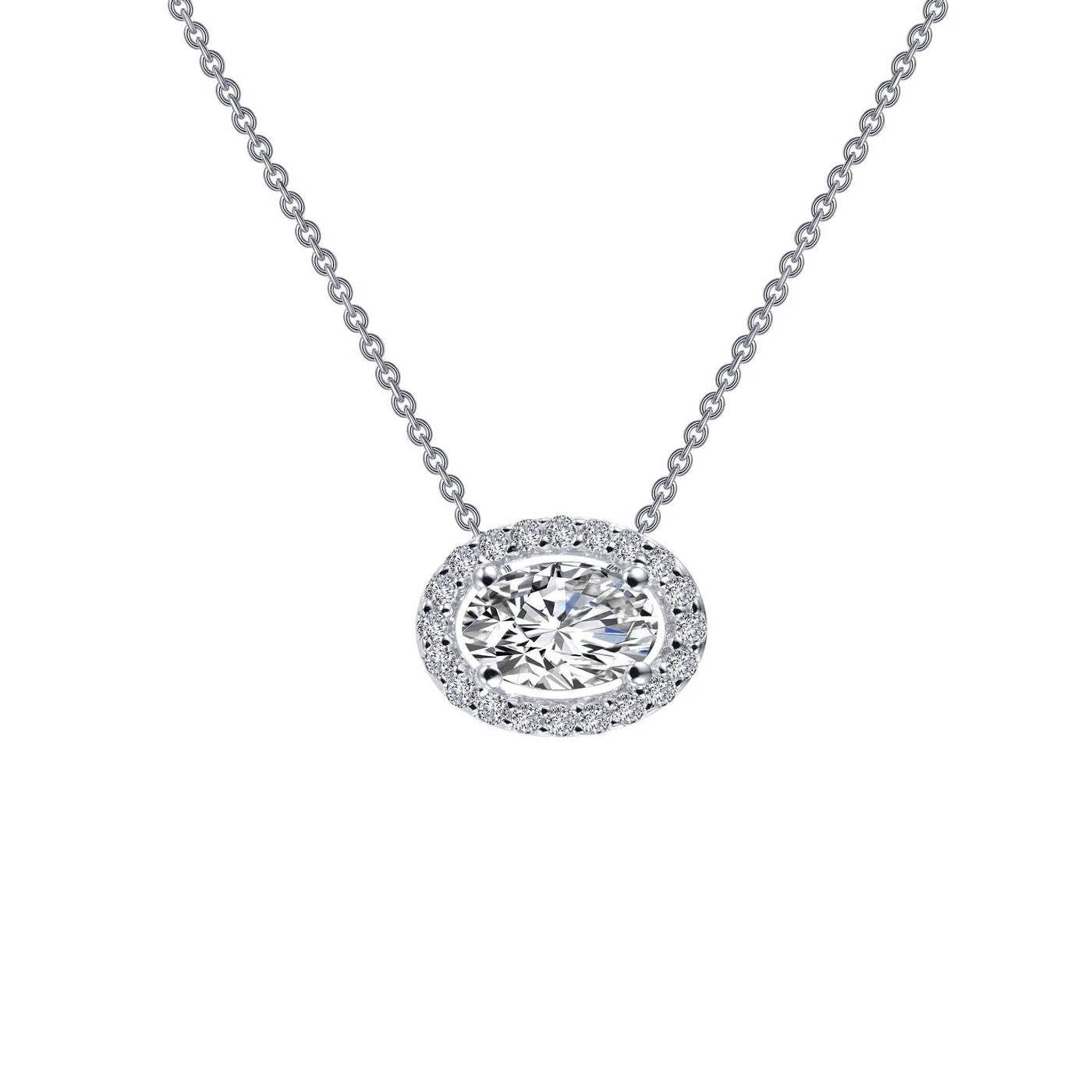 Simulated Diamond Oval Halo Necklace