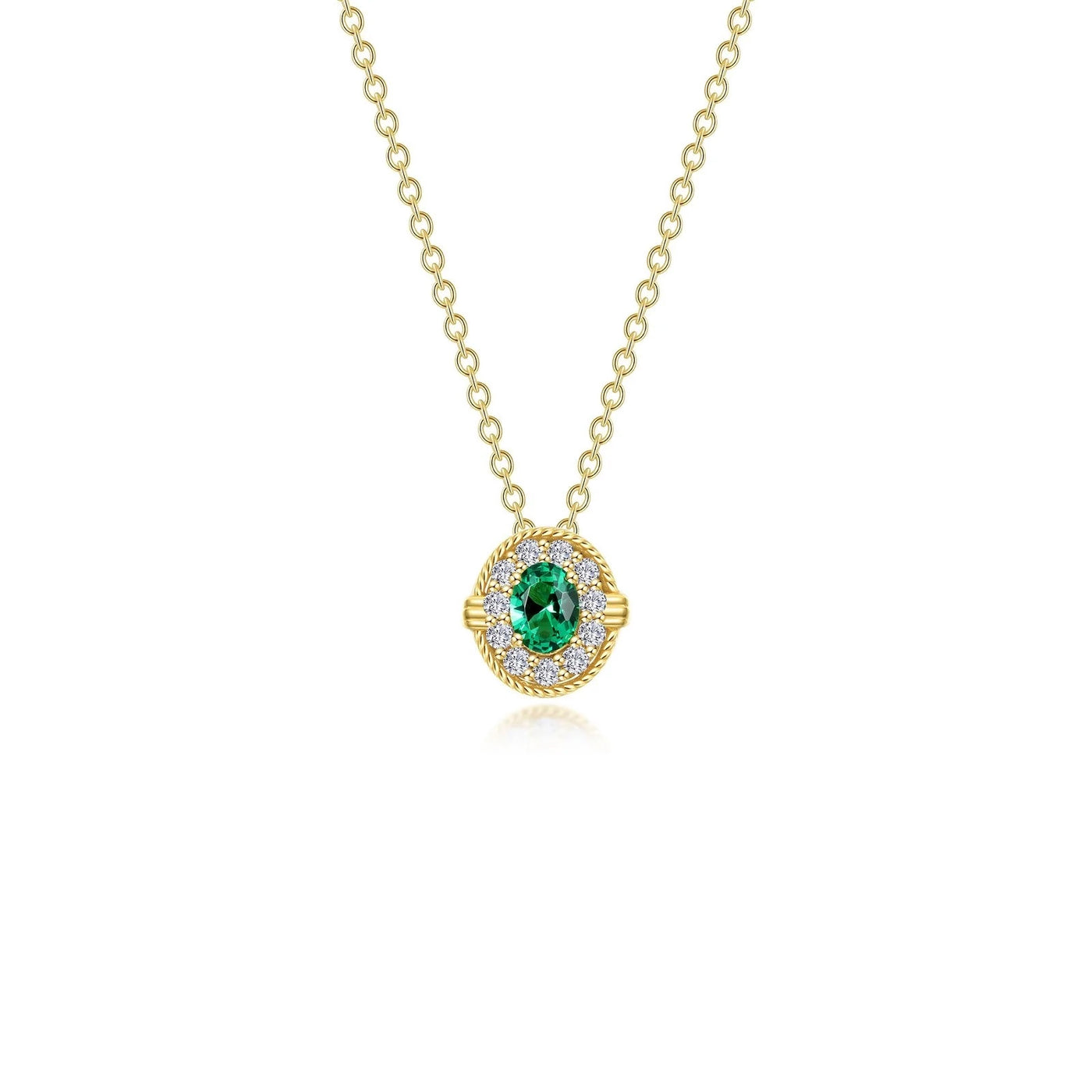 0.51 CTW Simulated Emerald Halo Necklace