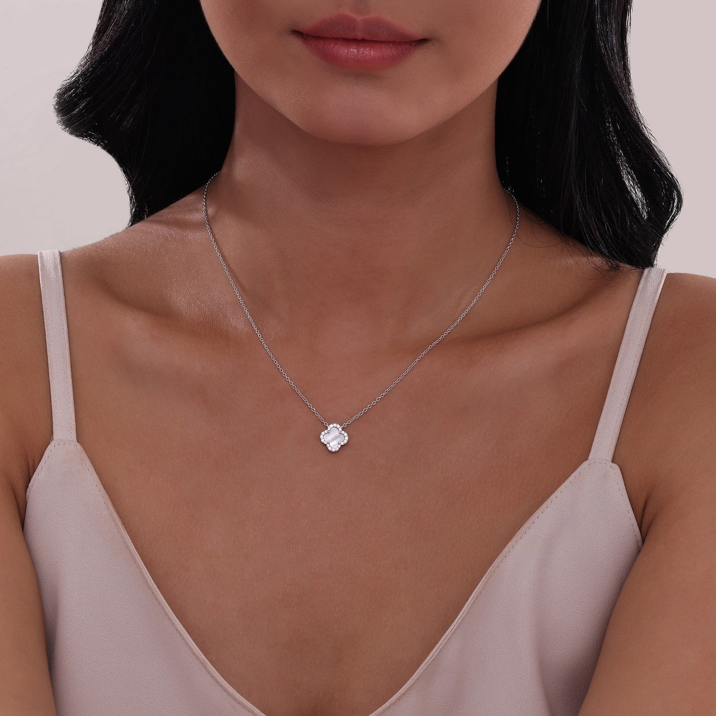 0.49 CTW Mother of Pearl Halo Necklace