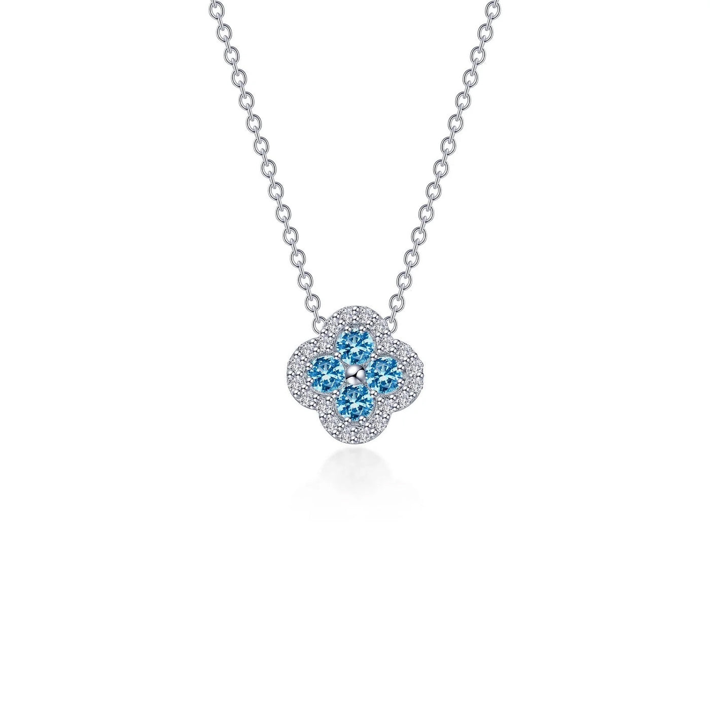 0.65 CTW Simulated Blue Topaz Halo Necklace