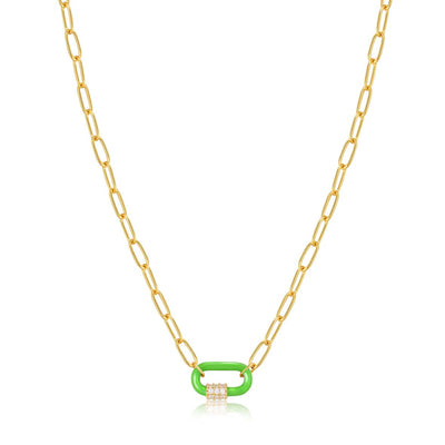 Neon Nights -  Enamel Carabiner Gold Necklace